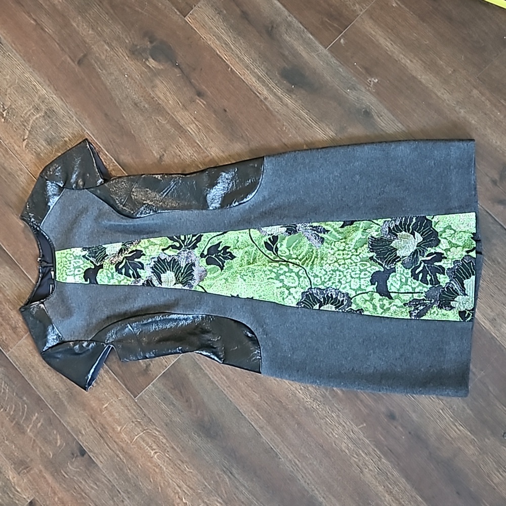 Teri Jon by Rickie Freeman  BHLDN  Metallic green floral  leather dress 2